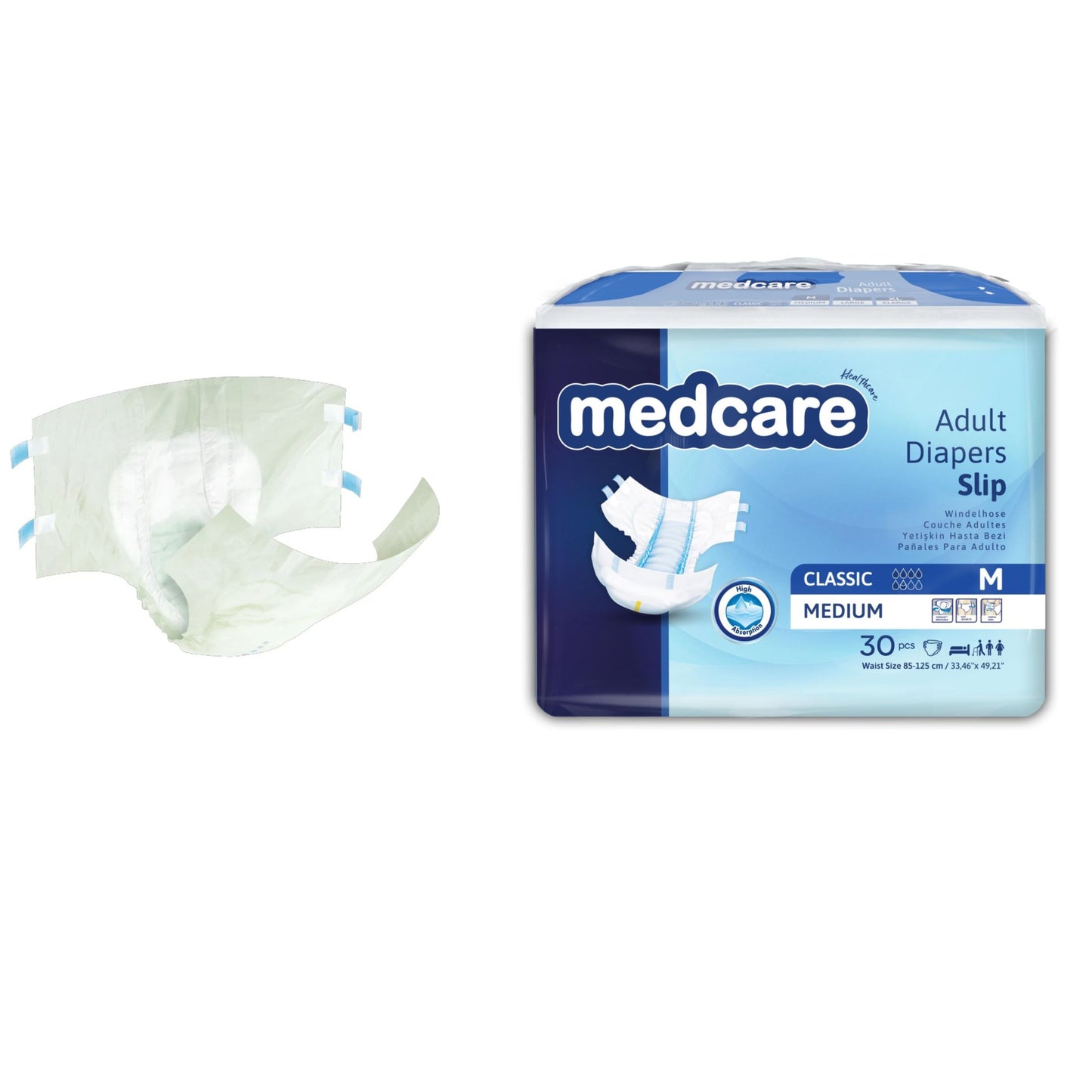 Medcare Adult Diapers Slip Medium (33.46" – 49.21")