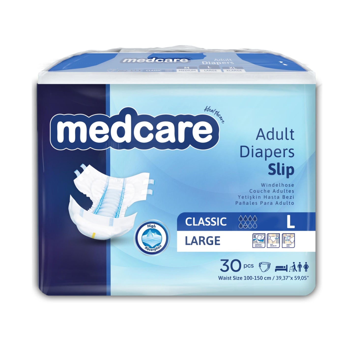 Medcare Adult Diapers Slip Large(39.37" – 59.05")