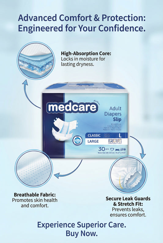 Medcare advanced comfort and protection adult diapers, engineered for confidence - DICAMEDCARE