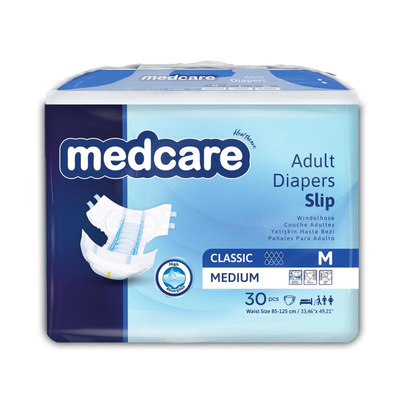 Medcare Adult Diapers Slip Medium (33.46" – 49.21")