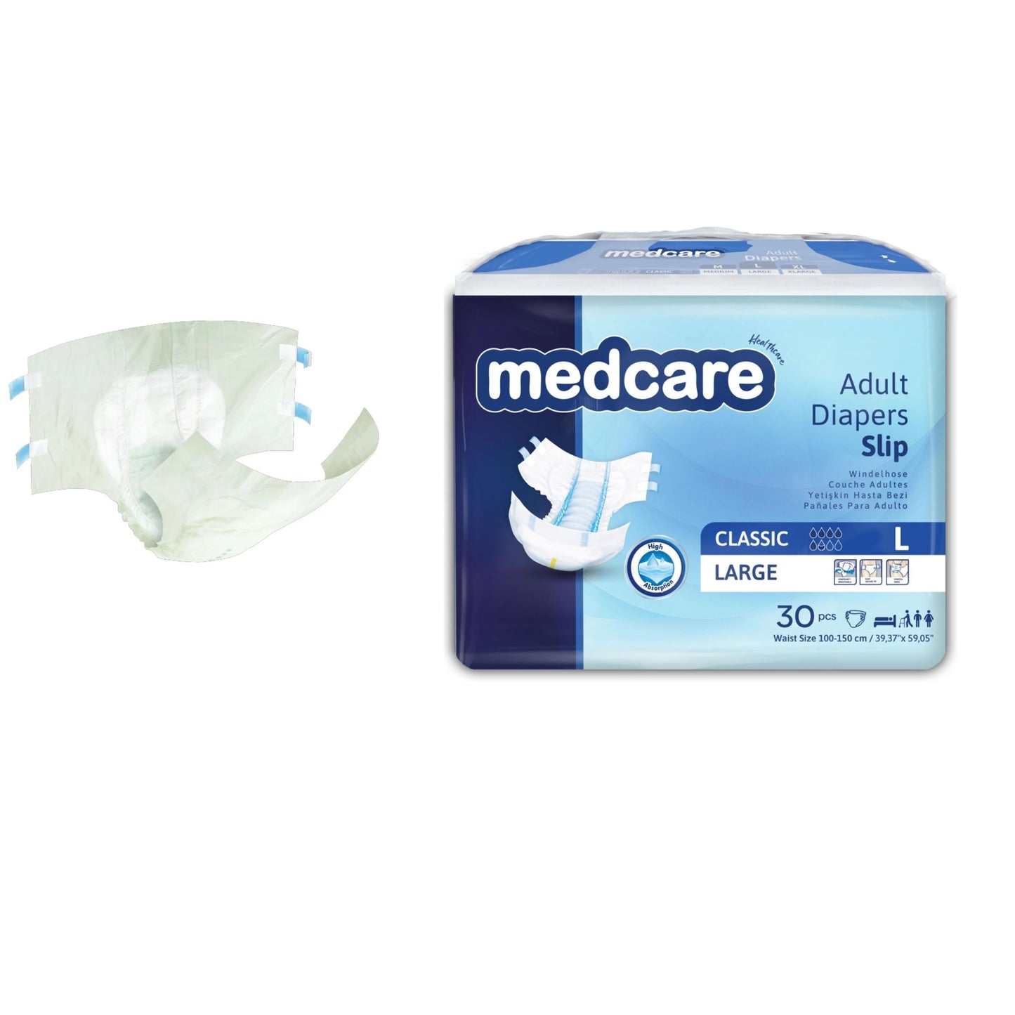 Medcare Adult Diapers Slip Large(39.37" – 59.05")