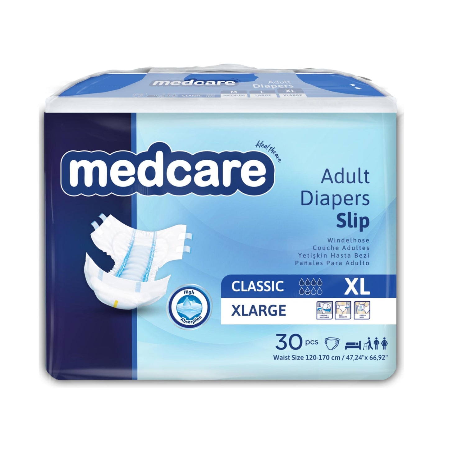 Medcare Adult Diapers Slip XL(47.24" – 66.92")