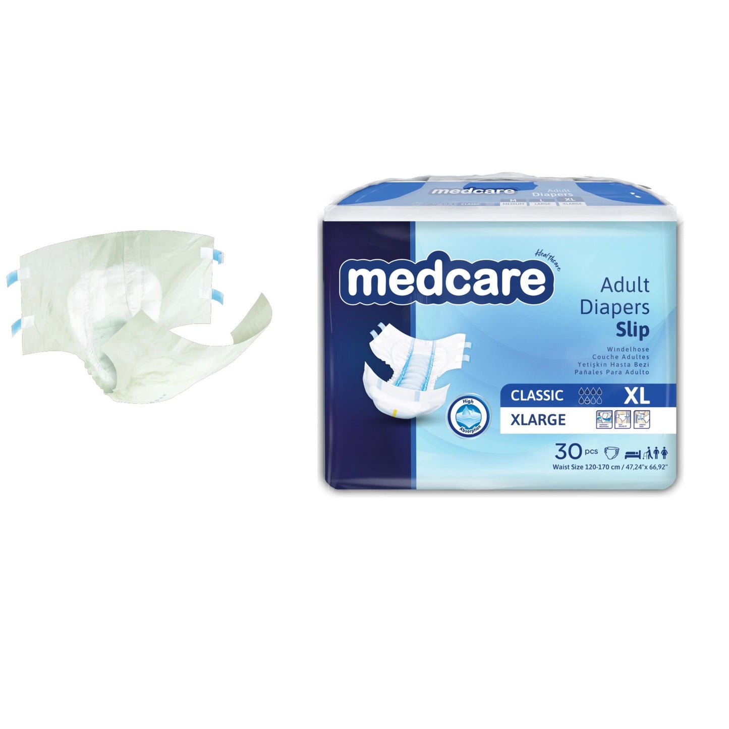 Medcare Adult Diapers Slip XL(47.24" – 66.92")