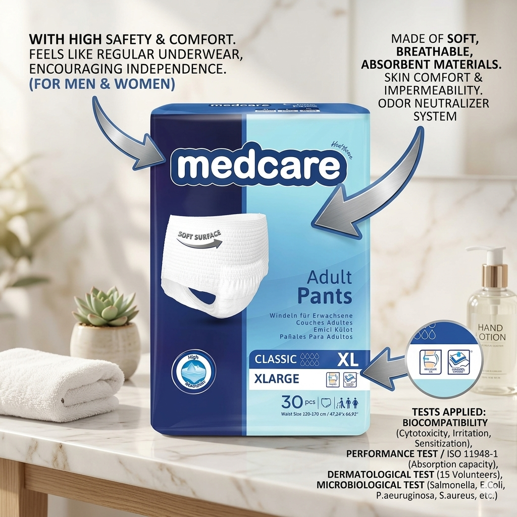 Medcare Adult Pull-Up Pants Medium – Leak Protection - Unisex