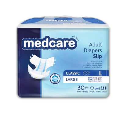 Medcare adult incontinence diapers, size L, unisex, high absorbency, waterproof, 30 count - DICAMEDCARE
