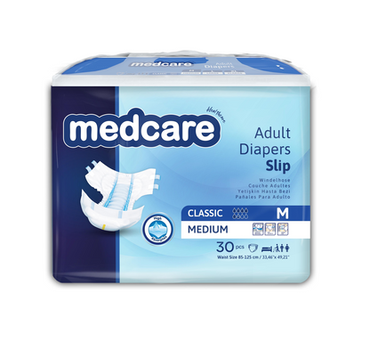 Medcare M size unisex adult incontinence diapers, high absorbency, 30 count - Dicamedcare