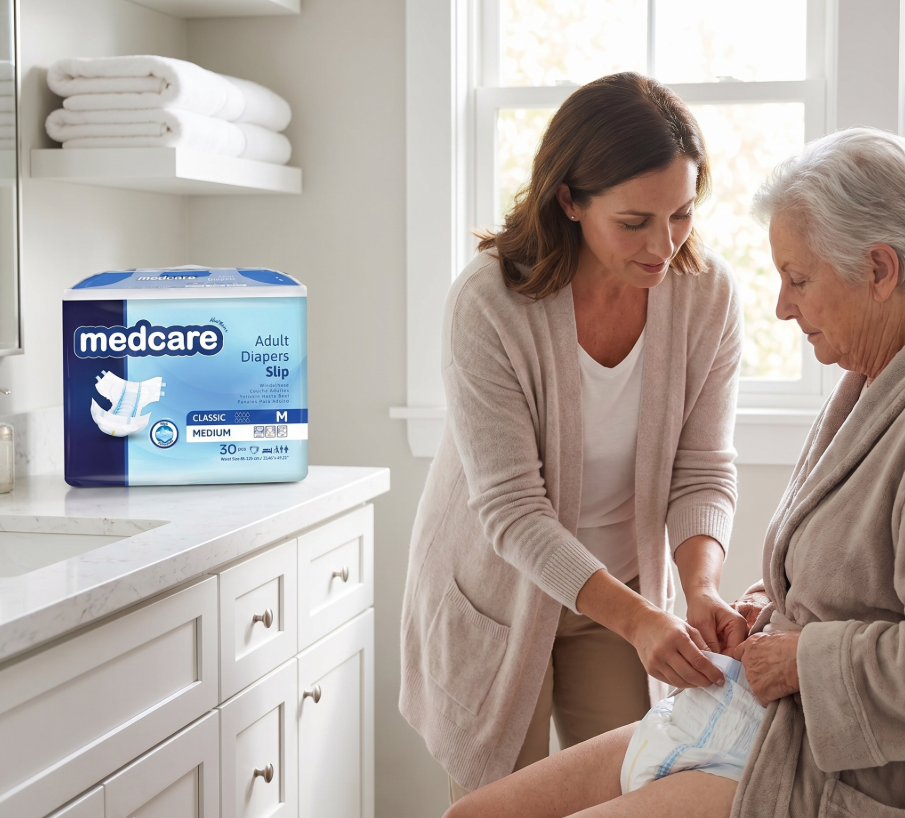 MEDCARE Adult Briefs with Tabs, Heavy Absorbency, Overnight Protection, Breathable, Man,Women (Unisex),