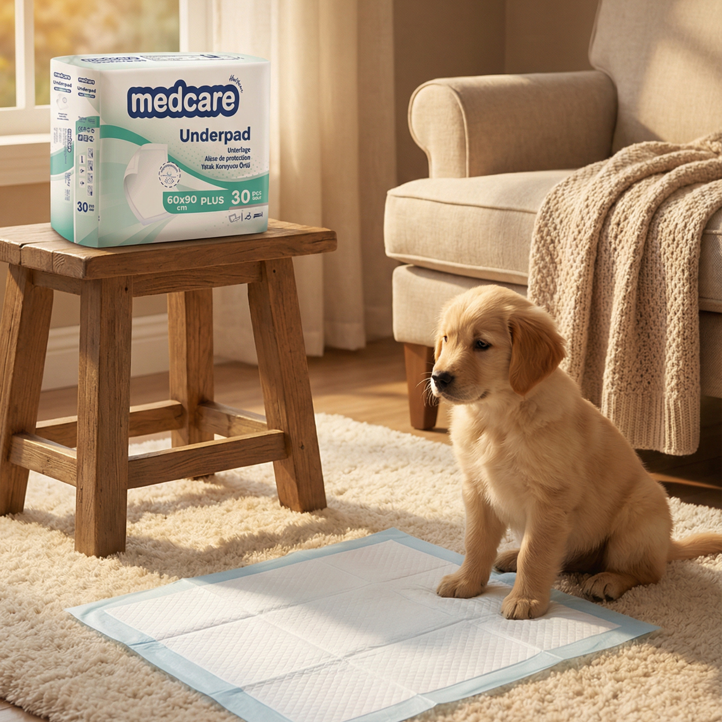 Medcare Underpad Plus  / Dog Training Pad – Soft & Waterproof, 30-Pack