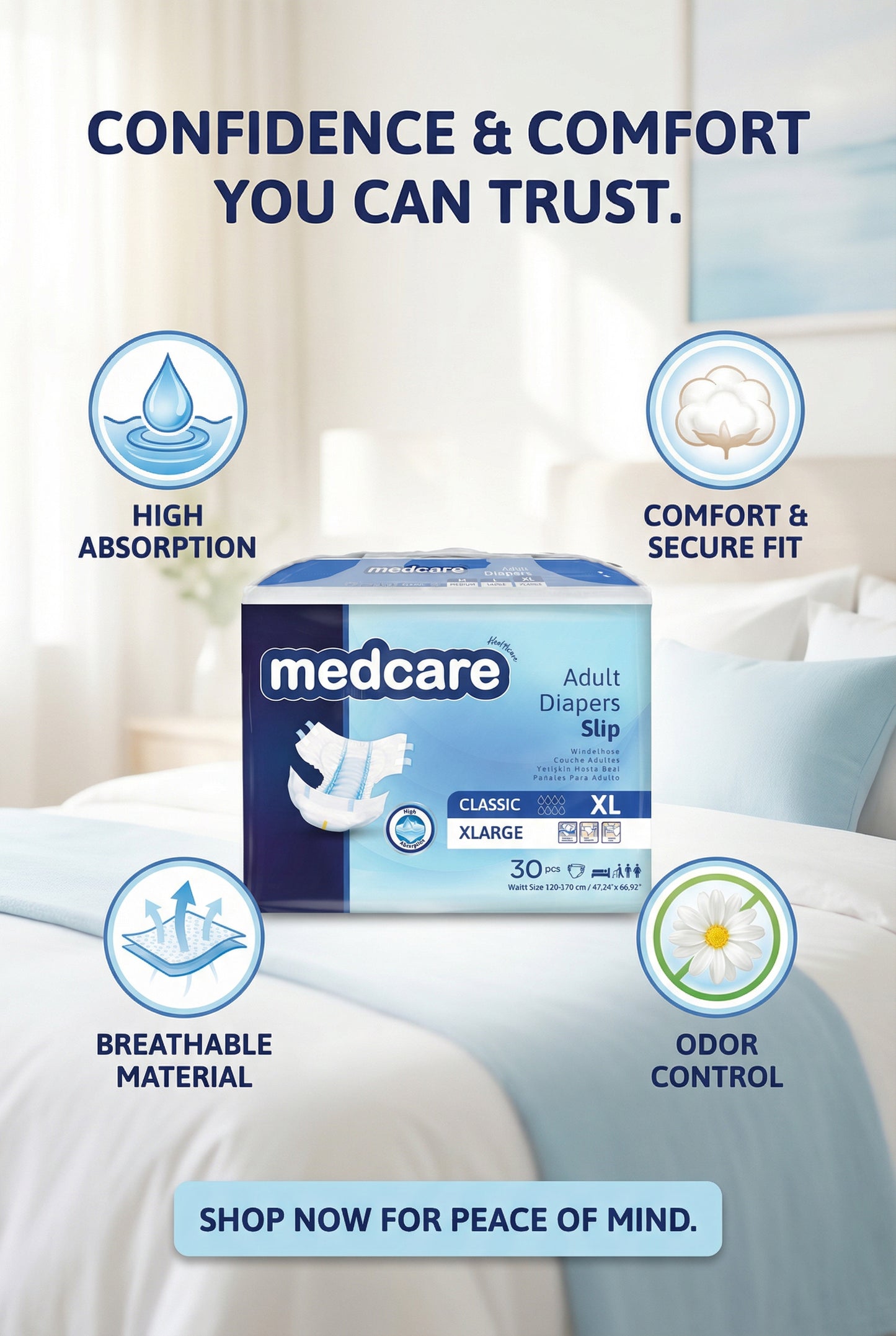 Medcare Adult Diaper Slip XL – Heavy Absorbency - Unisex