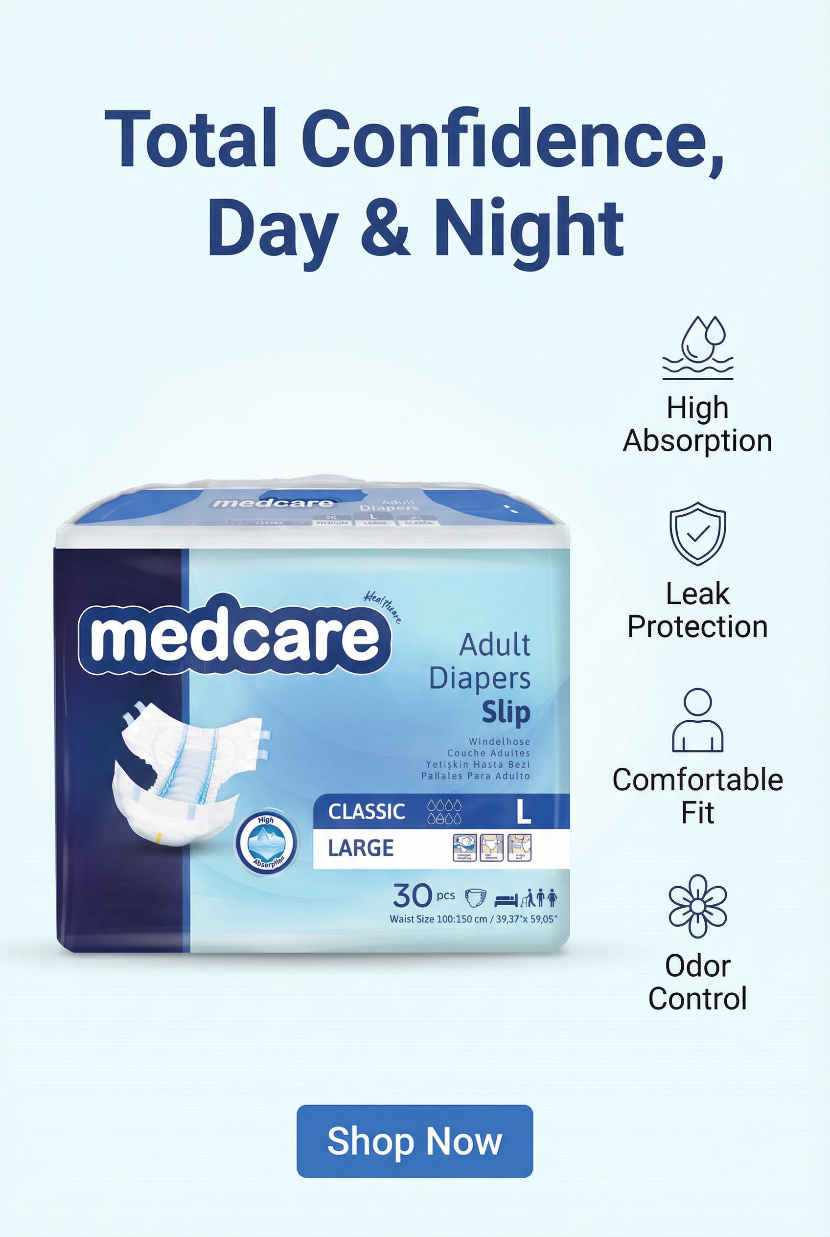 Medcare advanced comfort and protection adult diapers engineered for confidence DICAMEDCARE