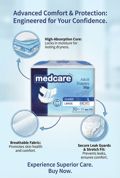 Medcare advanced comfort and protection adult diapers, engineered for confidence - DICAMEDCARE