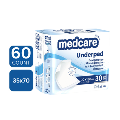 Medcare large adult incontinence underpads 60 count highly absorbent waterproof backing DICAMEDCARE