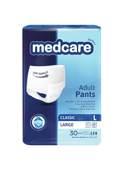 Medcare pull up style adult incontinence underwear size L unisex high absorbency 30 count DICAMEDCARE